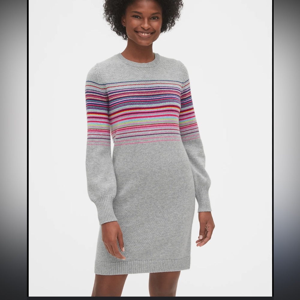 Gap Dress - gray “crazy stripe” merino wool blend long sleeve sweater dress - Picture 1 of 9